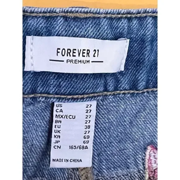 ☀️Forever 21 Tropical Fruit Palm Tree Embroidered Cut Off Mid Rise Jean Shorts - Picture 5 of 9